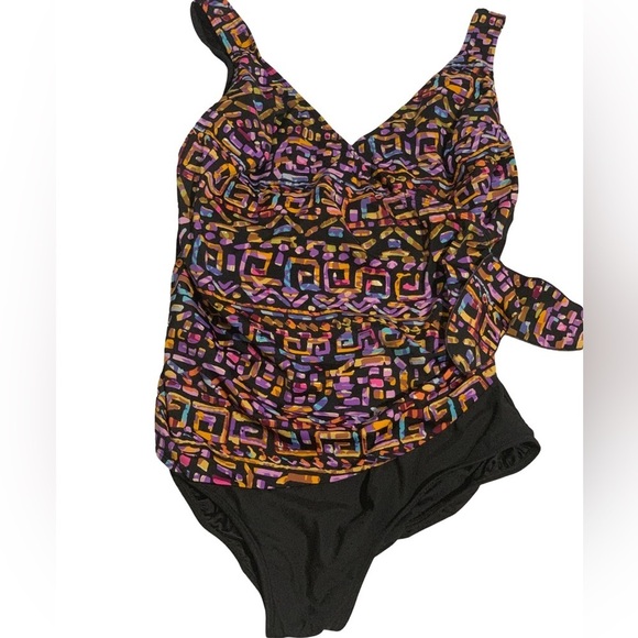 Longitude Other - Longitude Women’s One Piece Faux Wrap Colorful Patterned Swimsuit Size 24